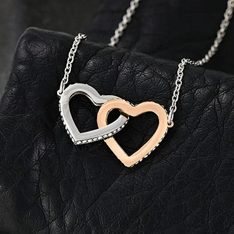 Fashion Double Love Heart Ring Buckle Diamond Short Personalized Clavicle Chain Female