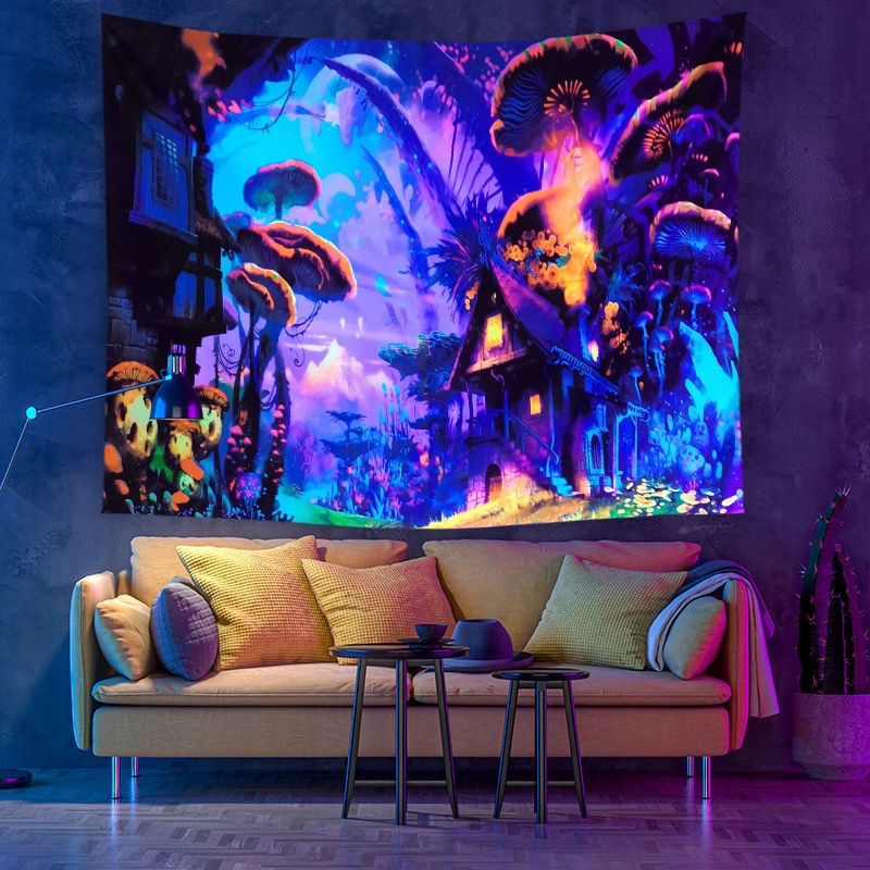 Fluorescent UV Light Seven Stars Bohemian Landscape Moon Phase Wall Hanging