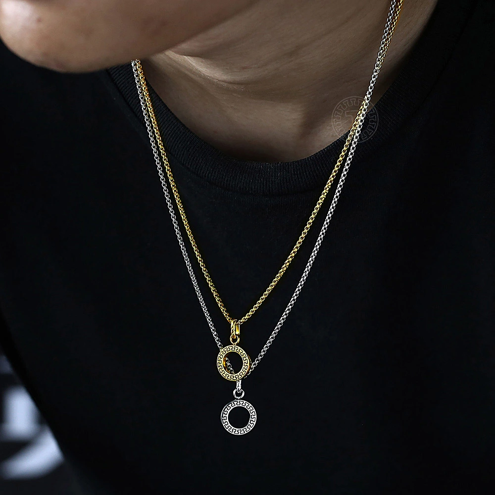 Design Pendant Necklace For Men Boy Gold Silver Color Round