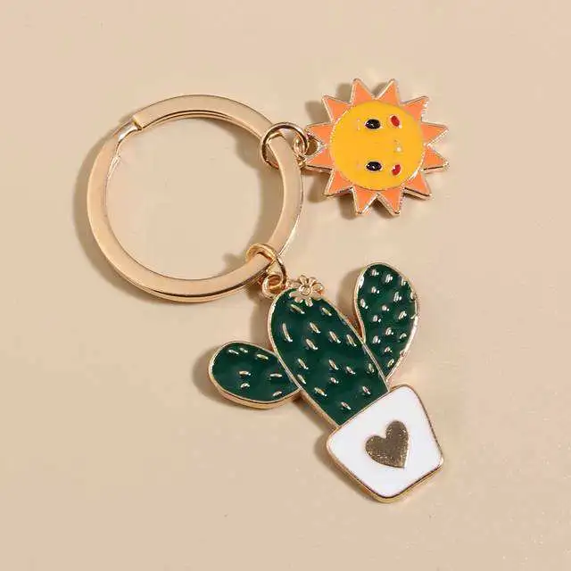 Cute Keychain Sun Cactus Flower Keyring Letter Plants