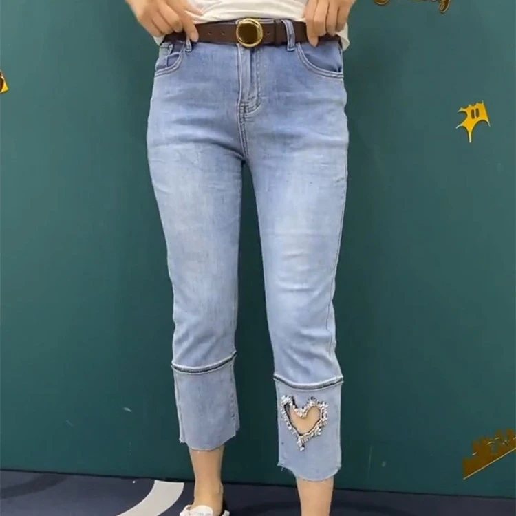 Women's Fashion Love Hot Diamond Jeans