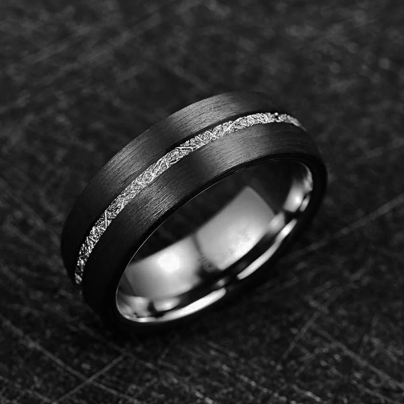 8mm Wide Inlaid Carbon Fiber Men's Tungsten Steel Ring