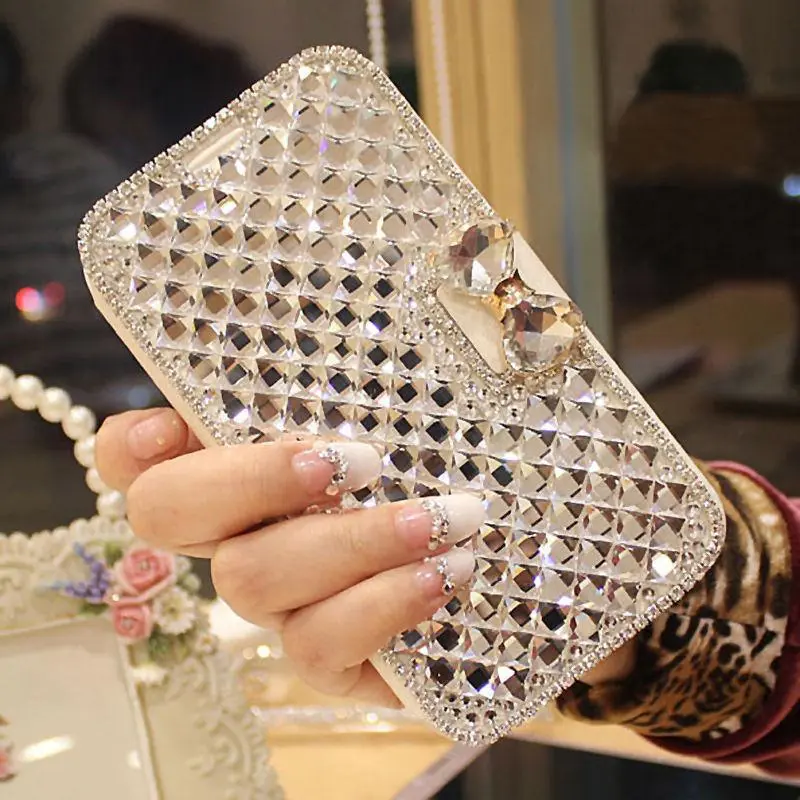 Bow Knot Rhinestone Mobile Phone Leather Case Card Wallet