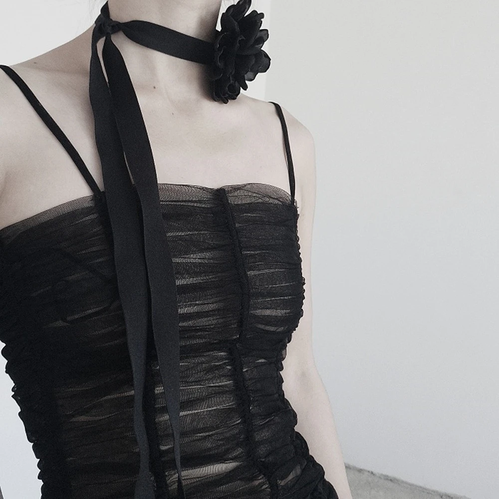 Dark Hand-tie Flowers Concave Shape Necklace Accessories Multiple Uses