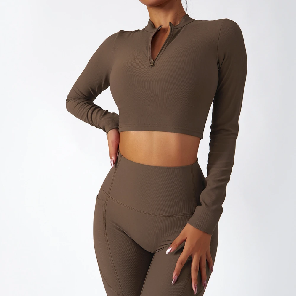 Women's Quick Dry Standing Collar Zipper Long Sleeve Yoga Clothes