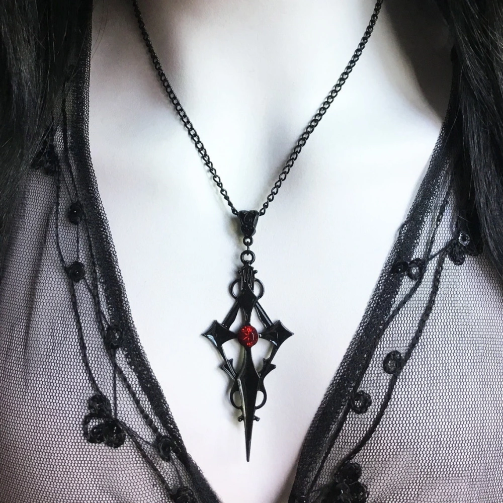 Black Pointed Vampire Cross Pendant Necklace