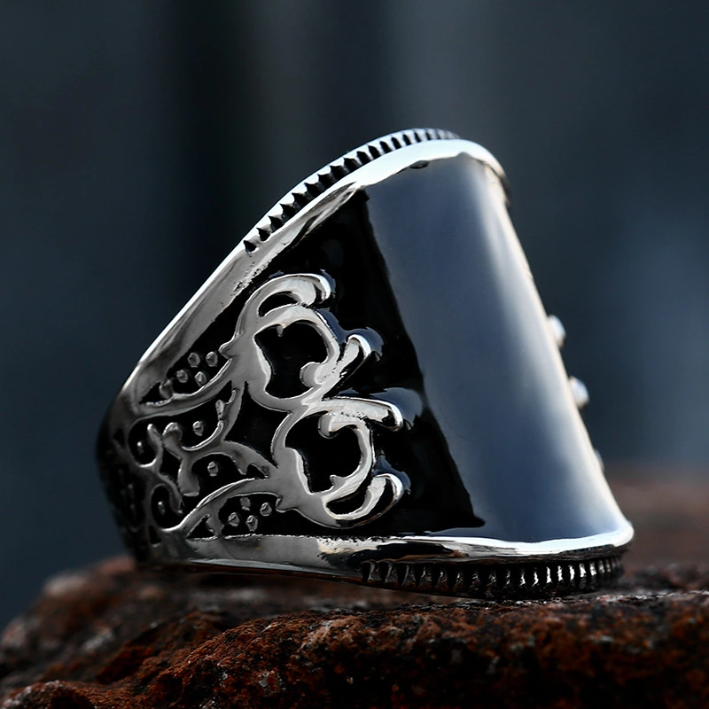 Stainless Steel Carved Pattern Epoxy Ring Jewelry