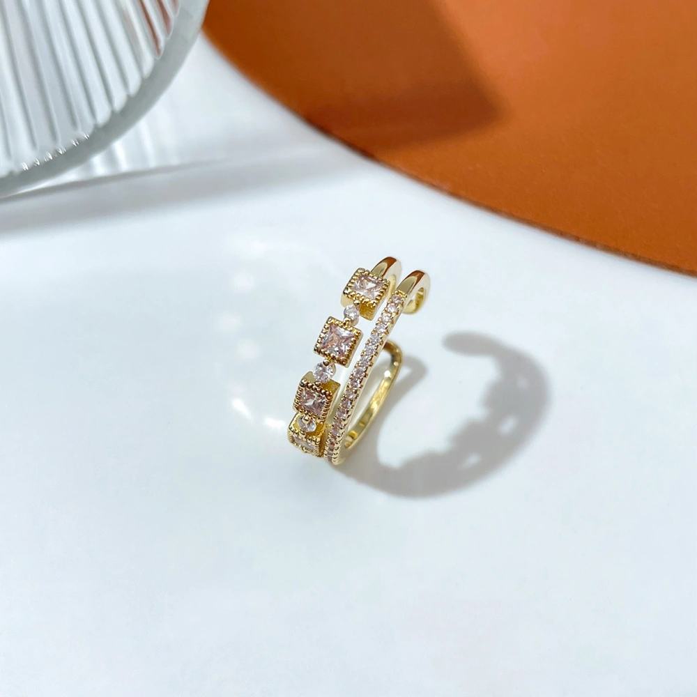 Full Diamond Zircon Electroplated 18k Gold Ring Exquisite