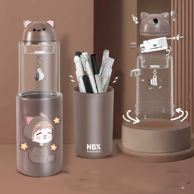 Rotating Pen Case Cartoon Stationery Vertical