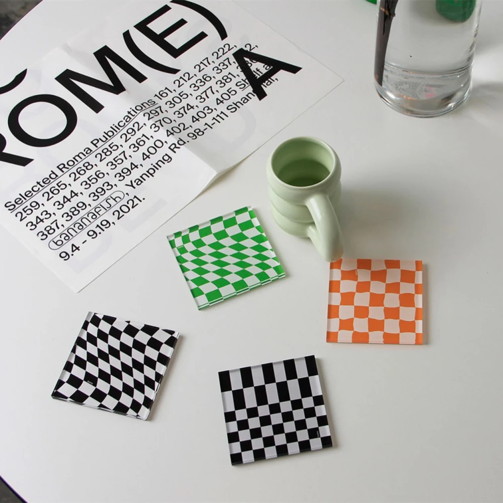 Office Acrylic Vintage Checkerboard Coffee Coaster