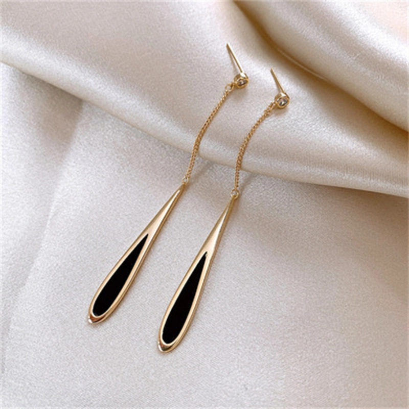 Women's Elegant Tassel Black Drop Earrings