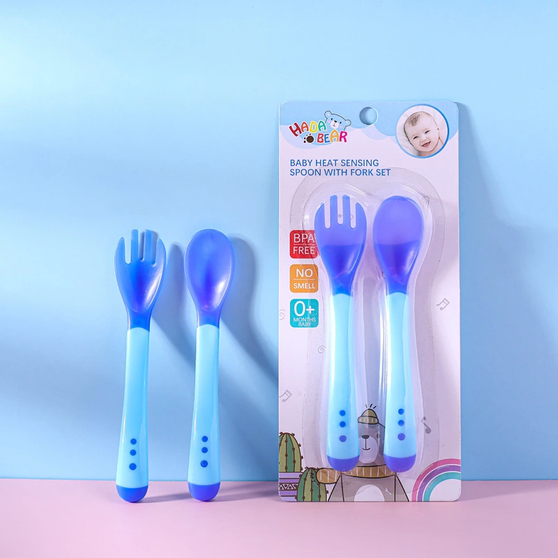 Baby Silicone Temperature-sensitive Color-changing Spork Anti-scald Tableware Suit