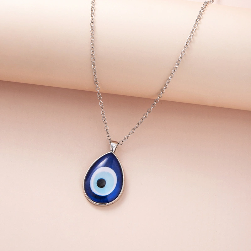 Turkish Nazar Blue Eye Glass Water Drop Pendant Necklace