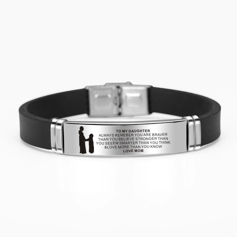  Engraved Mom Dad To Daughter Son Painting Stainless Steel Silicone Bracelet Bangle