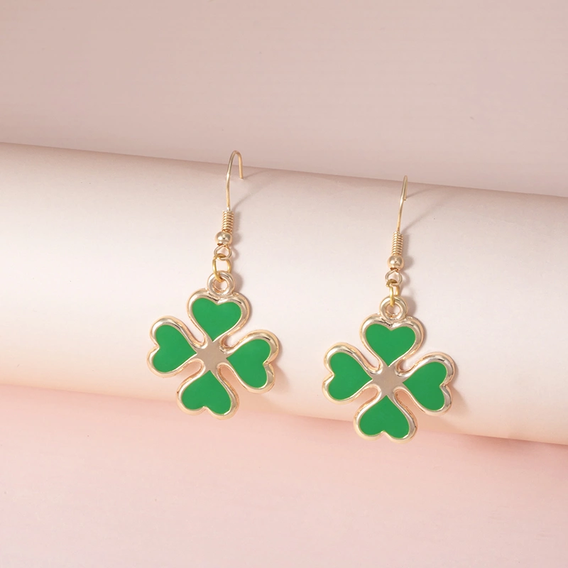 Romantic Heart Four-leaf Clover Pendant Earrings For Women