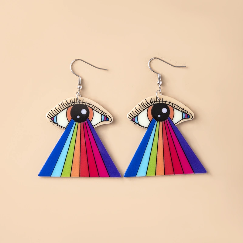 Rainbow Tearful Eyes Acrylic Pendant Earrings For Women Girls