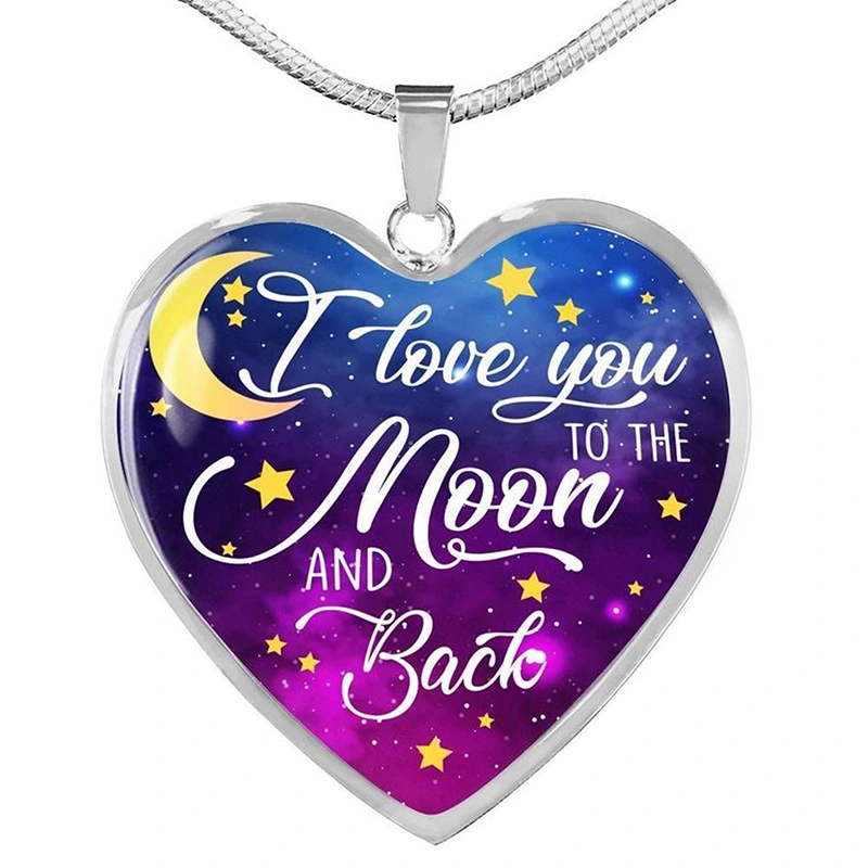 Cute I Love You To The Moon And Back Heart Epoxy Necklace