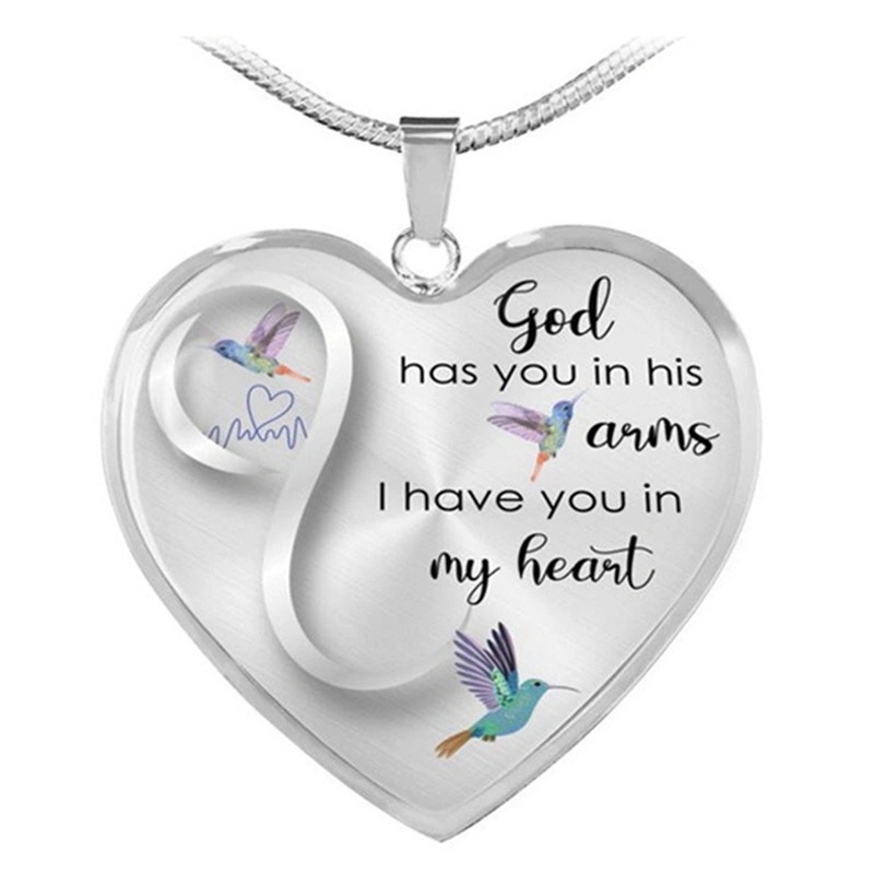 Hummingbird God Has You In His Arms I Have You In My Heart Heart Necklace Memorial Jewelry