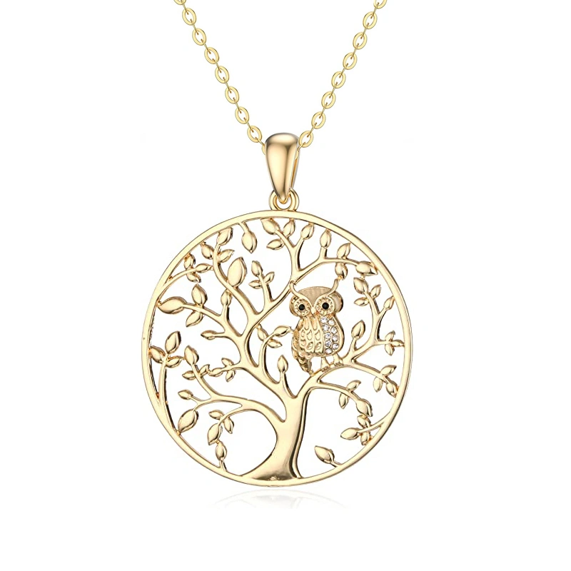 Fashion Gold Hollow Tree Of Life Necklace Crystal Bird Owl Pendant Statement Necklaces For Women Sweater Chain Jewelry