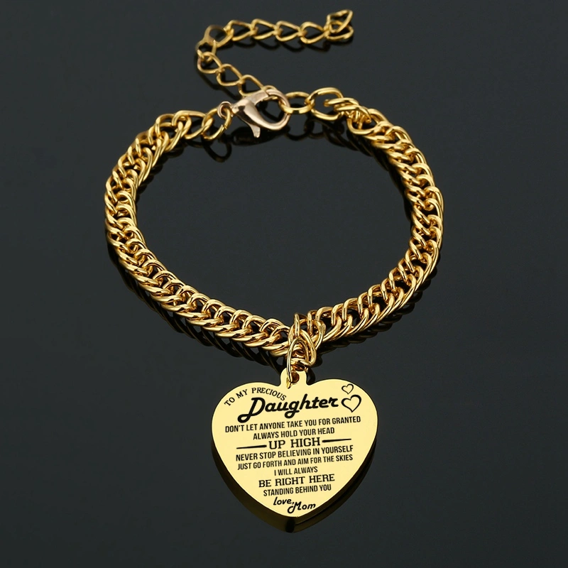 Gold Color To My Daughter Heart Pendant Thick Chain Bracelets For Women