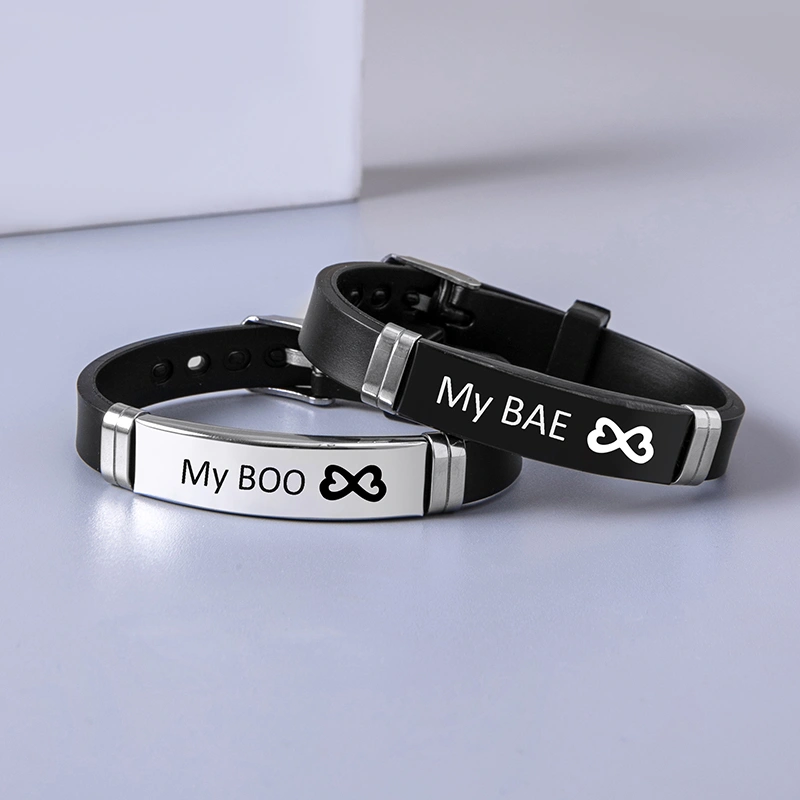 Black Silver Stainless Steel My BAE My BOO Love Heart Infinity Couple Bracelet 