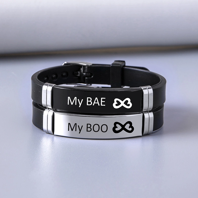 Black Silver Stainless Steel My BAE My BOO Love Heart Infinity Couple Bracelet 