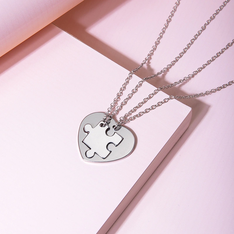 Romantic Heart Puzzle Pendant Couple Necklace 
