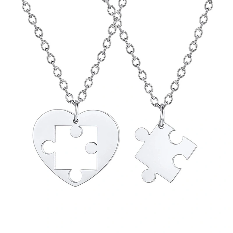 Romantic Heart Puzzle Pendant Couple Necklace 