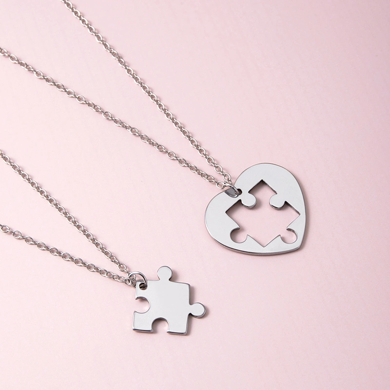 Romantic Heart Puzzle Pendant Couple Necklace 