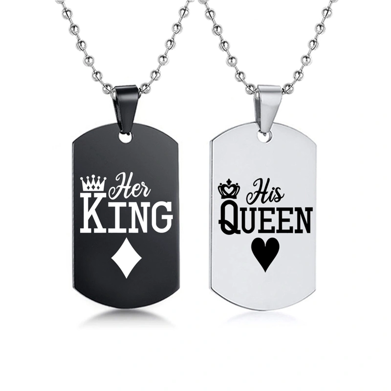 Her King His Queen Stainless Steel Dog Tags Couple Necklace