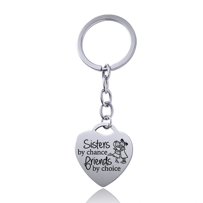 Stainless Steel Heart Sisters Best Friends Inspirational Keychains