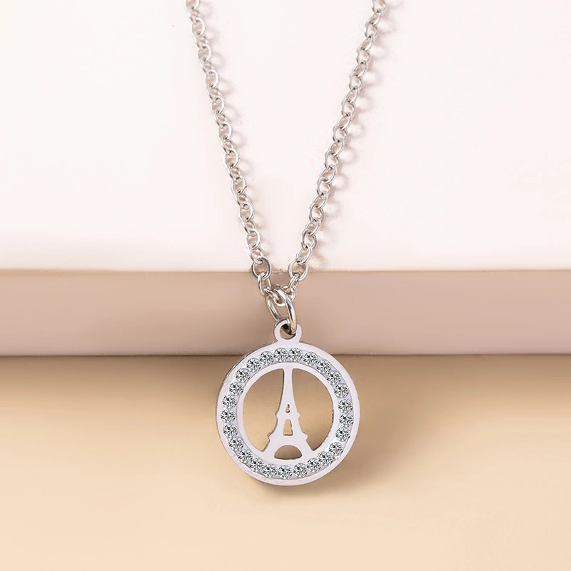 Rhinestone Paris Eiffel Tower Stainless Steel Necklace