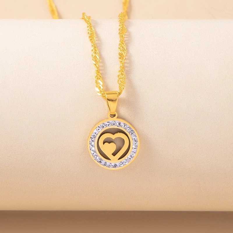 Stainless Steel Double Hollow Love Heart Pendant Necklace