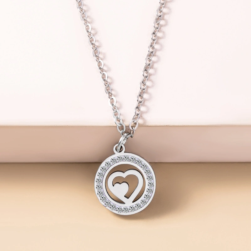 Stainless Steel Double Hollow Love Heart Pendant Necklace