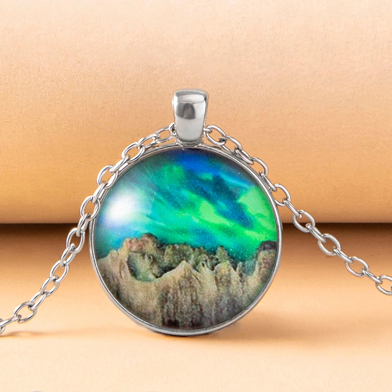 Classic Universe Starry Mountains Necklace Art Picture Cabochon Glass Pendant Necklaces For Women Men Aesthetic Jewelry