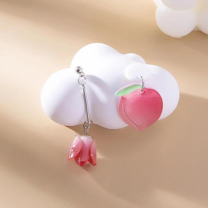 Cute Peach Rose Flower Acrylic Earrings For Women Girls