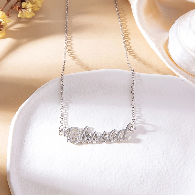 Silver Blessed Letter Pendant Chain Necklace