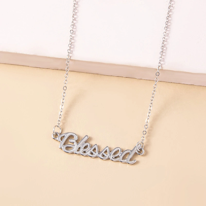 Silver Blessed Letter Pendant Chain Necklace