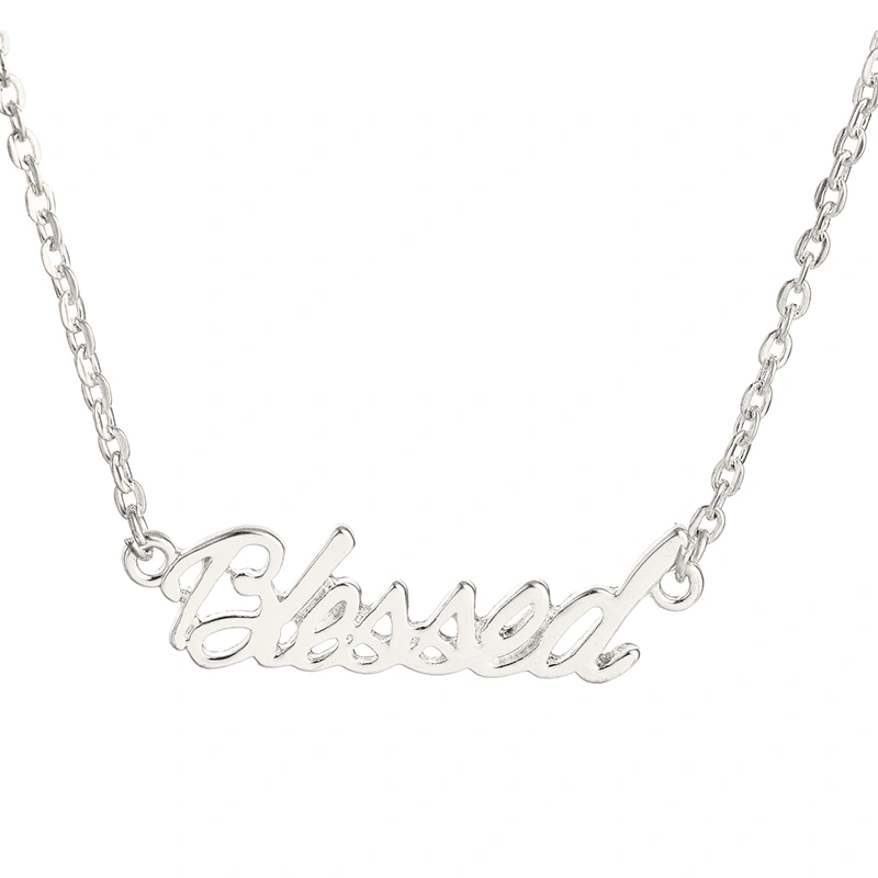 Silver Blessed Letter Pendant Chain Necklace