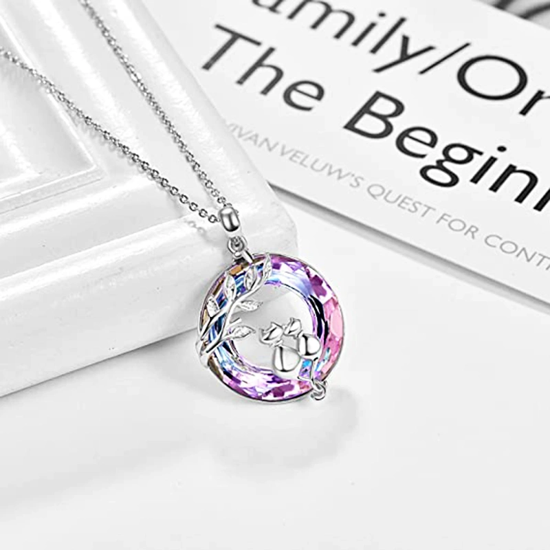 Fashion Purple Crystal Cat Necklace For Women Girls Cute Kitty Kitten Pendant