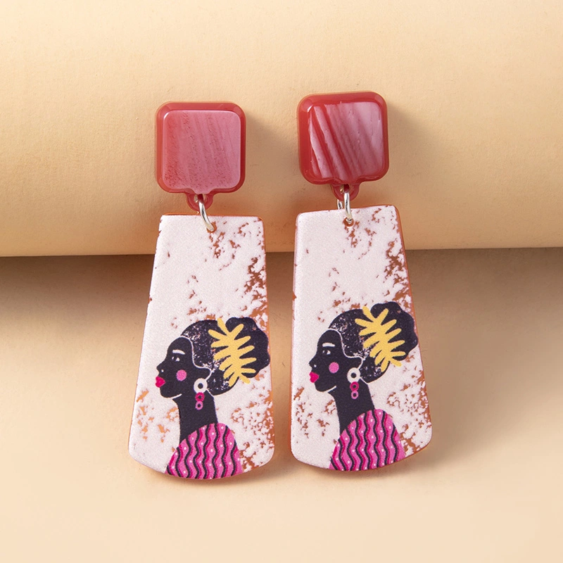 Boho Lady Girl Pattern Acrylic Dangle Earrings