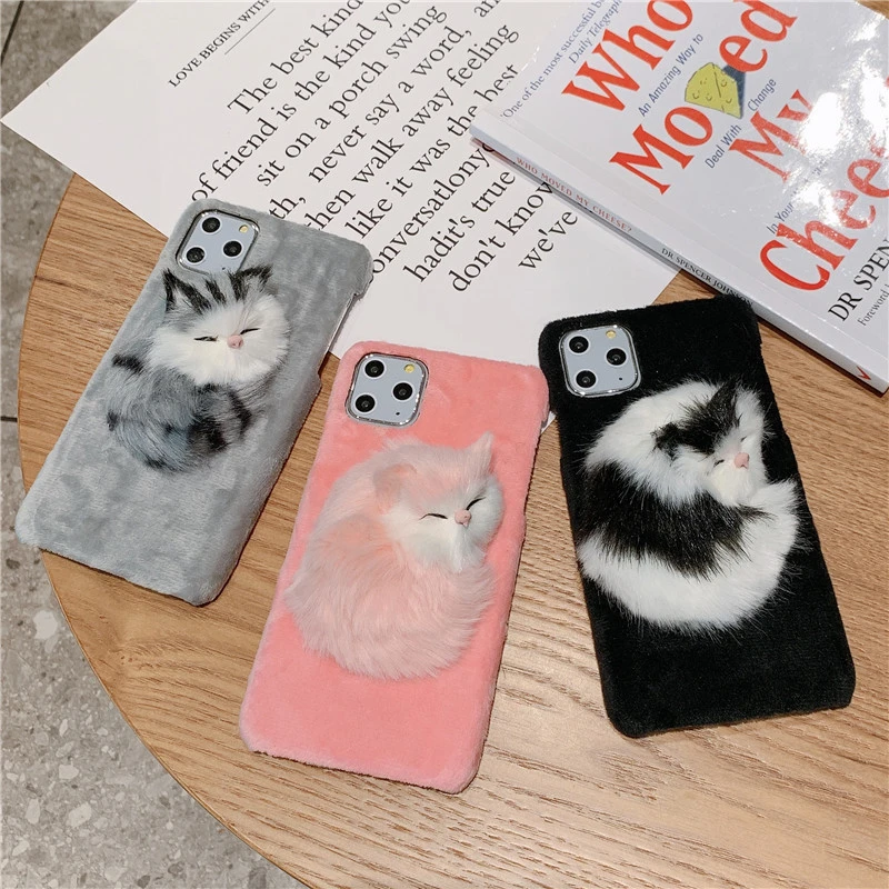 Compatible with Apple, Imitation cat iPhone XS Plush PC Case Plush