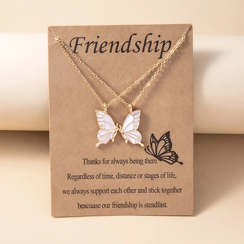 1 Pair Butterfly Pendant Necklace For Women Girls Sisters Friends With Inspirational Friendship Card