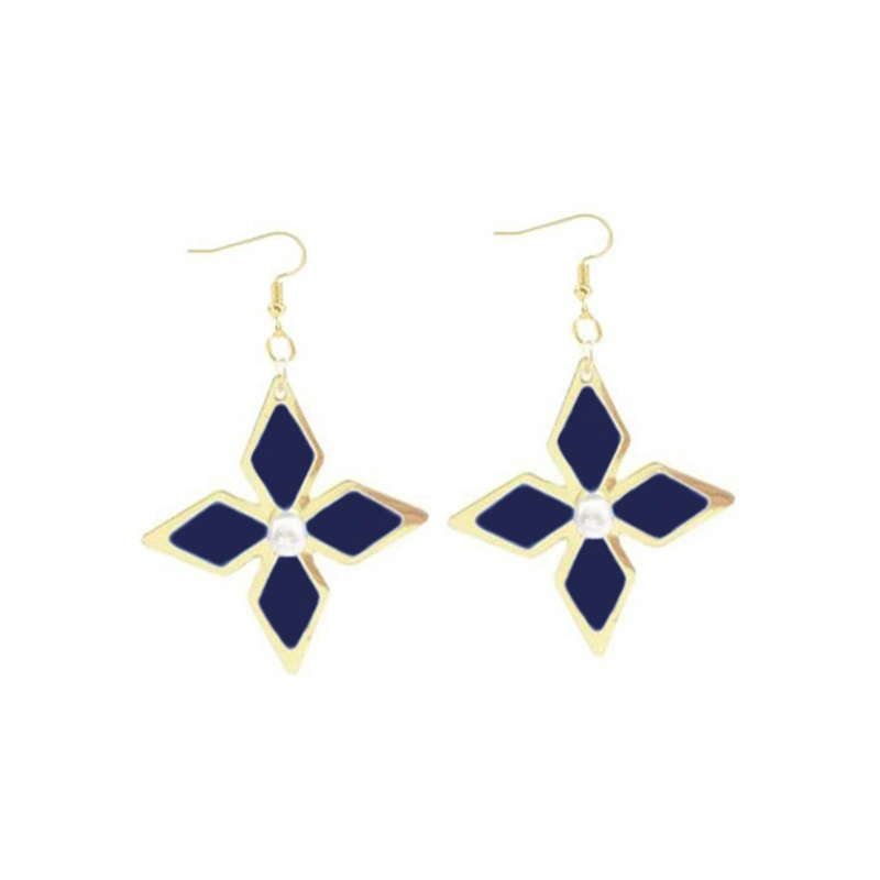 Genshin Impact Keqing Enamel Blue Geometric Flower Earrings