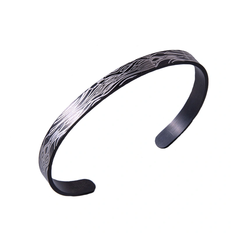 Hip Hop Geometric Pattern Stainless Steel Cuff Bracelet