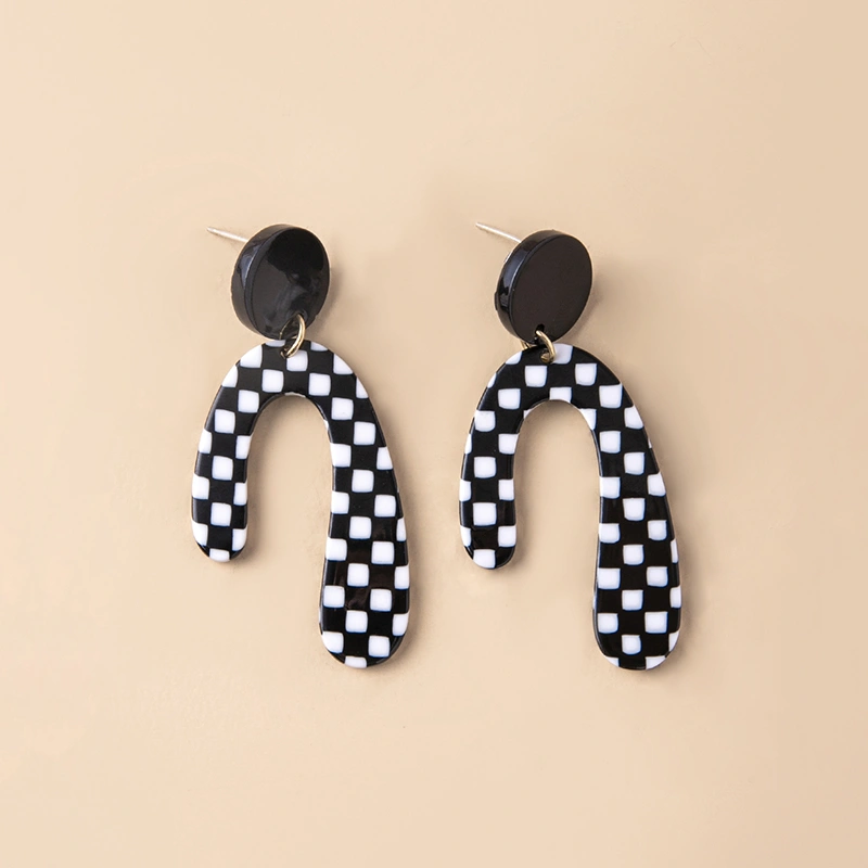 Big Irregular Chequered Pattern Acrylic Pendant Statement Earrings For Women