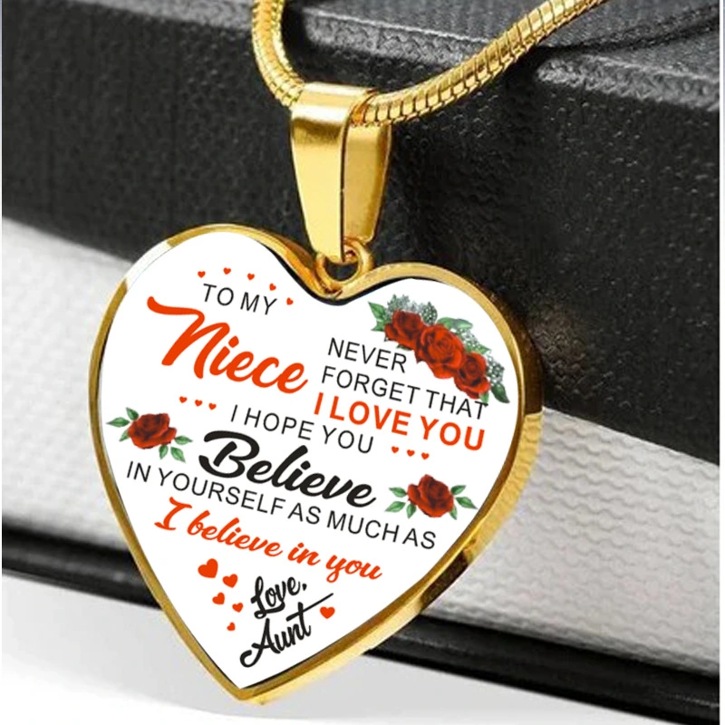 Flower To My Niece Love Aunt Heart Pendant Necklace 