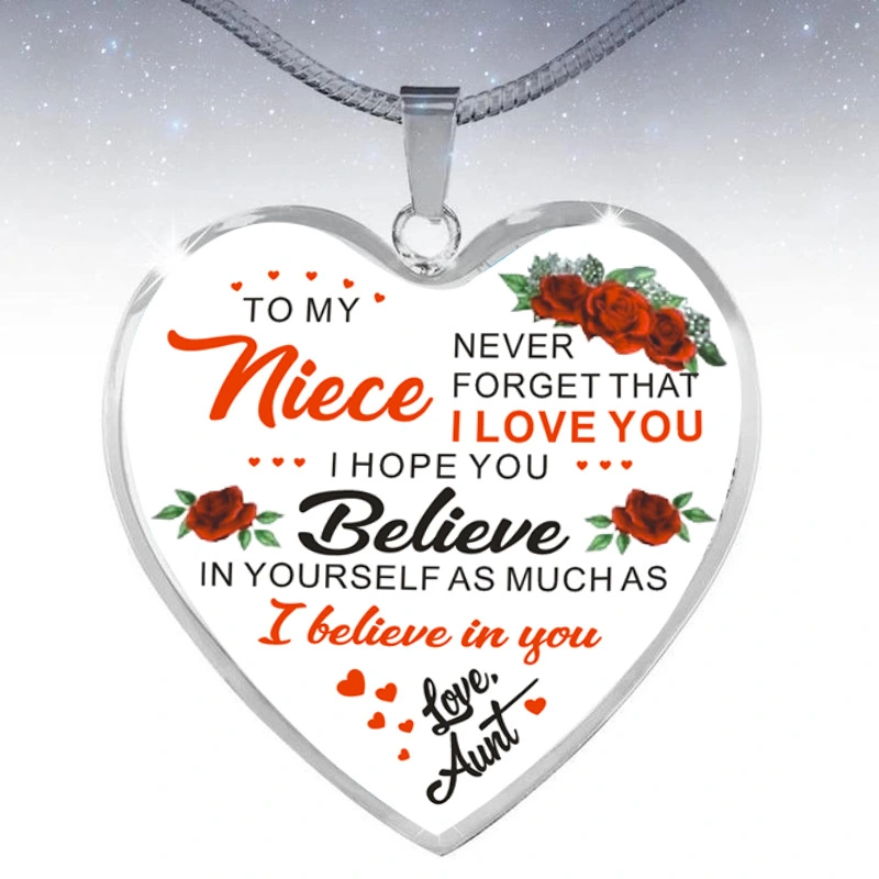 Flower To My Niece Love Aunt Heart Pendant Necklace 