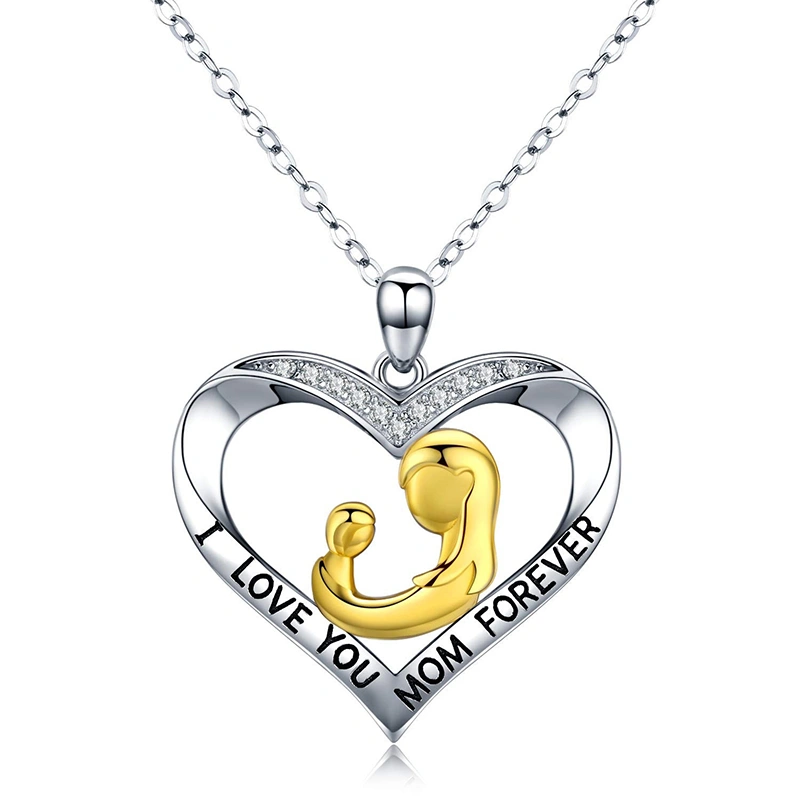 Mother And Baby I Love You Mom Forever Heart Pendant Necklace