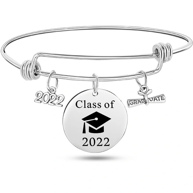 Stainless Steel Graduate Diploma Charm Adjustable Bracelet Inspirational Graduation Bangle